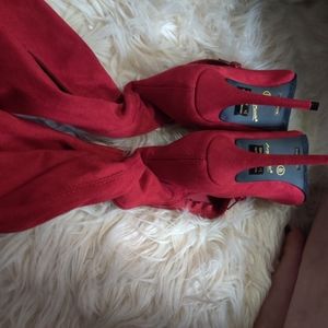 Thigh high red boots